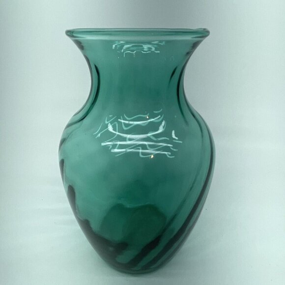 Vintage Indiana Glass Flower Vase Aqua Blue Swirled Diamond 3D Effect Ohio USA - Picture 5 of 12